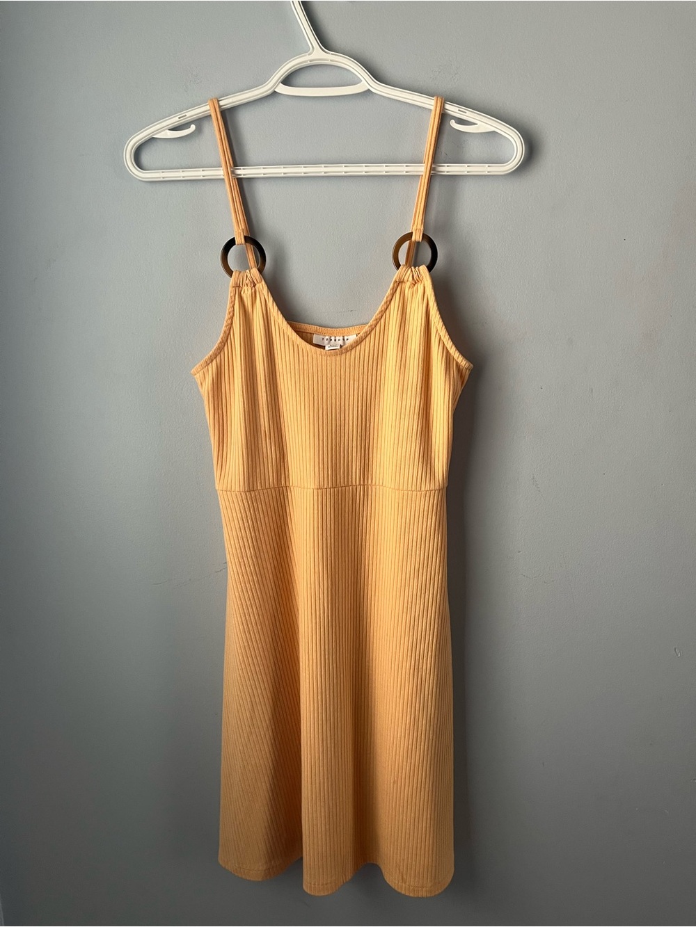 Topshop Peach Orange Ribbed Stretch Mini Fit & Flare Dress Ring-Detail Size 6